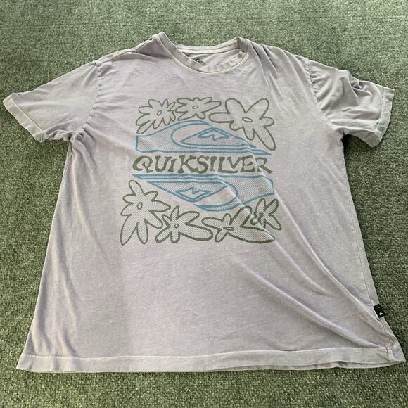Quiksilver Shirt Unisex Large Purple Floral Surf Tee Baggy Fit Short Sleeve - Picture 1 of 10